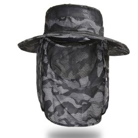 Camo Pattern Waterproof Sun Protection Boonie Hat For Outdoor Safari Hunting Hiking (Color: Grey)