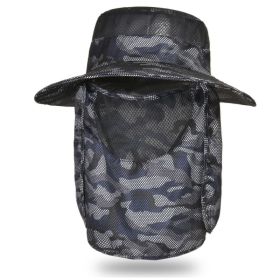 Camo Pattern Waterproof Sun Protection Boonie Hat For Outdoor Safari Hunting Hiking (Color: Navy Blue)