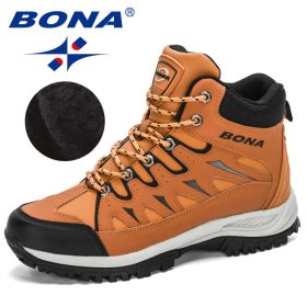 BONA Nubuck Mountain Climbing Shoes Men Quality Outdoor Hiking Hunting Boots (Color: Light brown black, Size: 8)