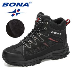 BONA Nubuck Mountain Climbing Shoes Men Quality Outdoor Hiking Hunting Boots (Color: Charcoal grey red, Size: 8)