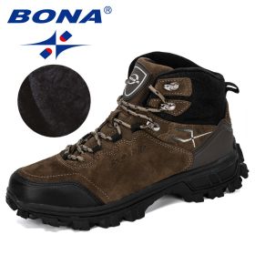 BONA Genuine Leather Men's Hiking Shoes Winter Tactical Hunting Footwear Warm (Color: Brown, Size: 9.5)