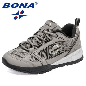 BONA Hiking Shoes Leather Men Sports Trekking Walking Hunting (Color: Medium grey black, Size: 9.5)