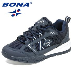 BONA Hiking Shoes Leather Men Sports Trekking Walking Hunting (Color: Deep blue S gray, Size: 9)